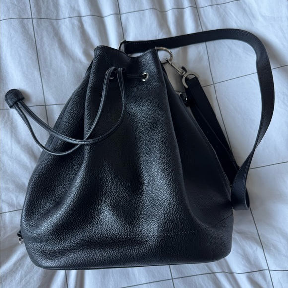 Longchamp Handbags - Longchamp Black Bucket Bag with Logo Lining